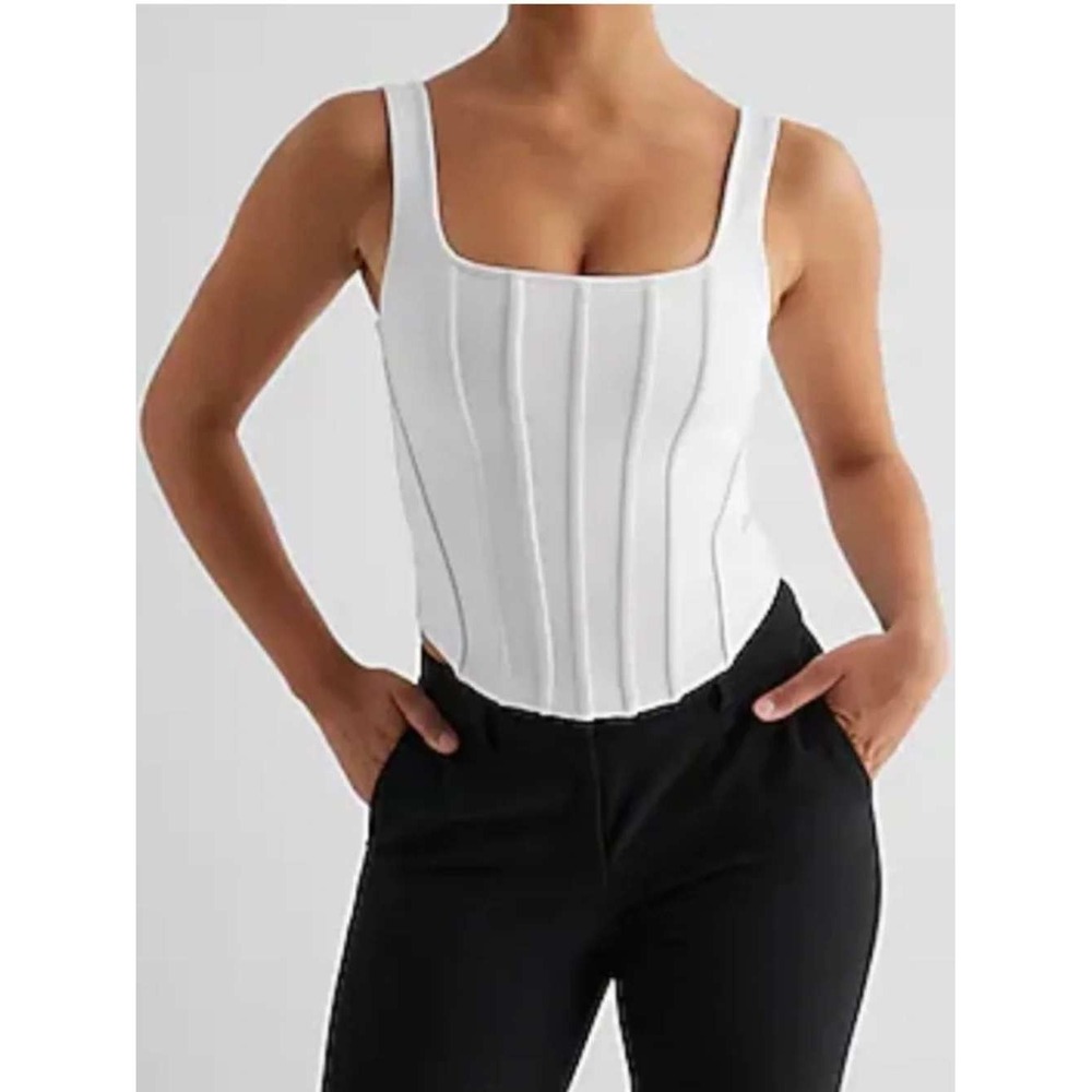 Express Body Contour High Compression Corset Tank White Square Neck Small Crop